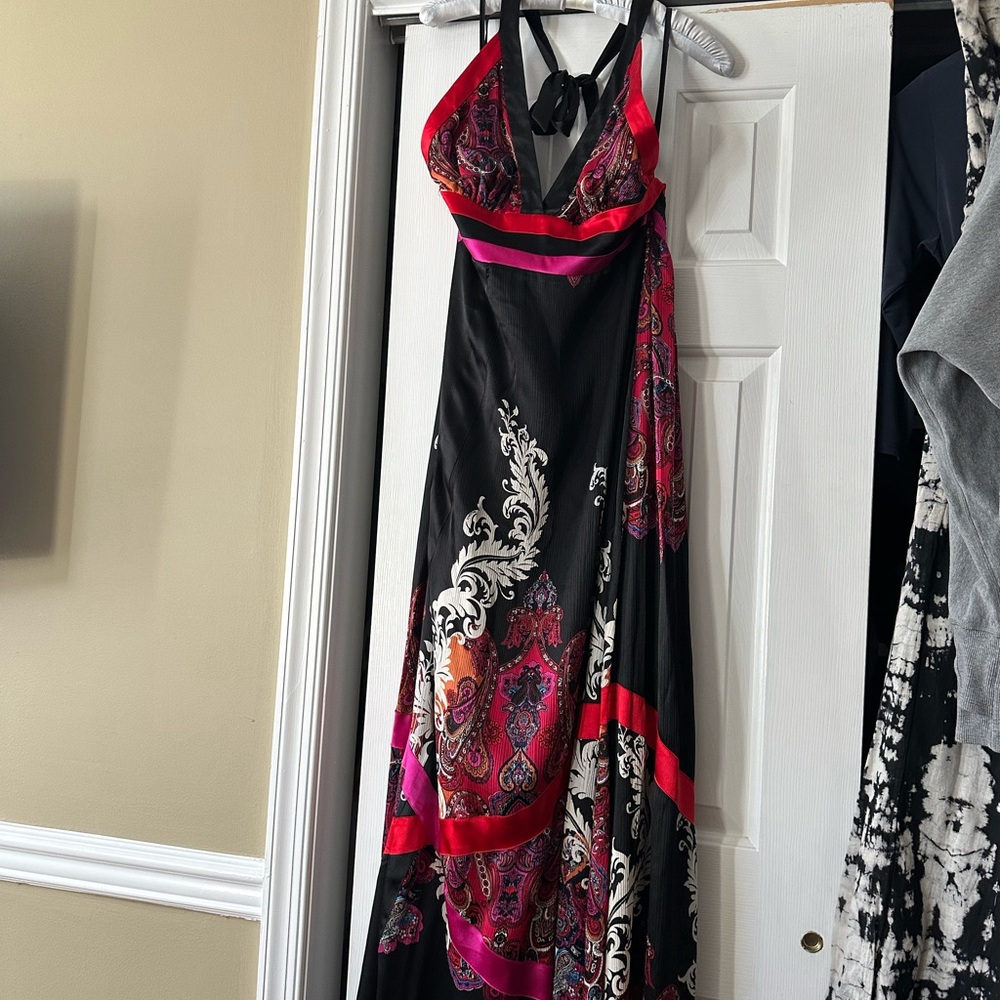 Bebe Elegant Black and Red Halter maxi Dress